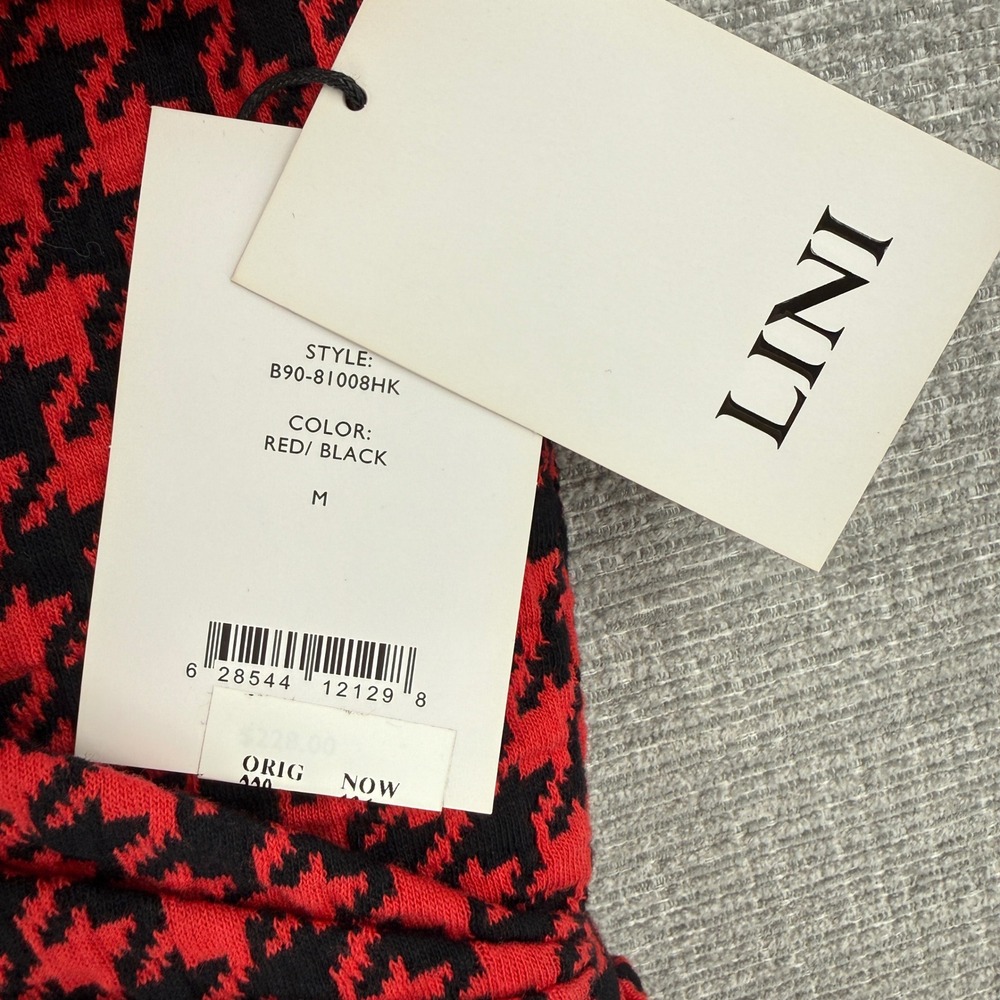 Lini Red Houndstooth Surplice Sleeveless‎ Sheath Dress Sz M Party Mini Cocktail - Picture 4 of 14